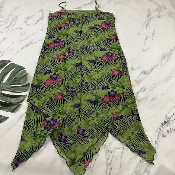 A Wild Thyme Womens Vintage Y2k Slip Dress Size 12 Green Pink Floral Zebra Shift - Picture 6 of 9